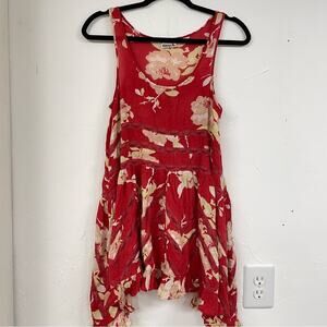 Free People Intimately Red Floral Sleeveless Tunic Womens XS Shark Bite Hem
